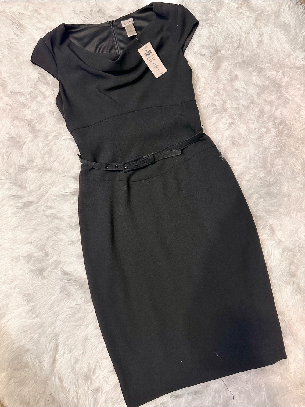 NWT CACHE’ Black Cowl Neck Midi Dress with Slim Belt